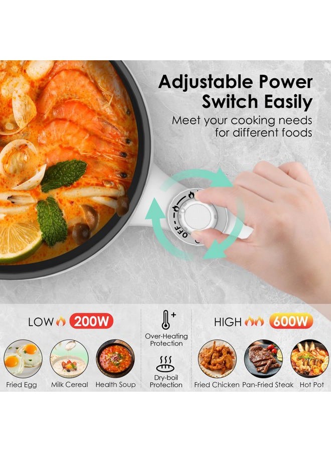 Audecook Hot Pot Electric, 1.7L Mini Electric Skillet Portable Nonstick Sauté Pan with Power Adjustment, Ramen Cooker Travel Multicooker for Steak/Soup/Egg/Oatmeal/Noodles (Tongs for Cooking Included) - Image 3